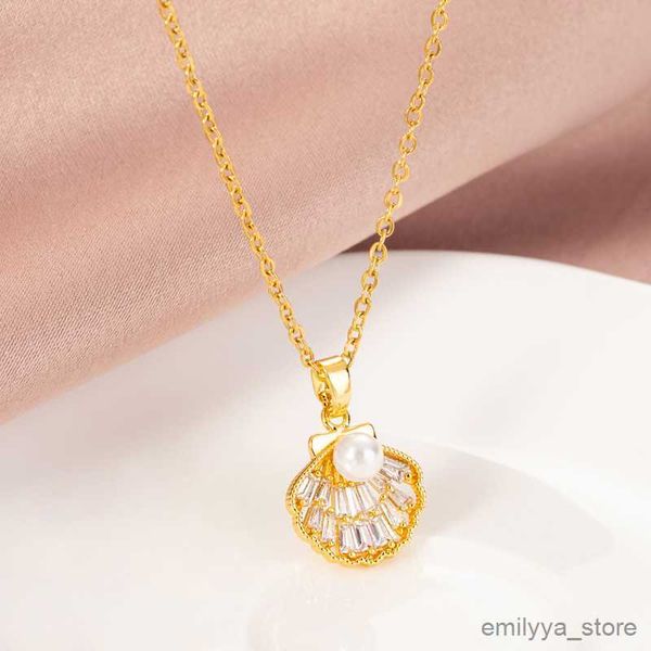 pendant necklaces fashion crystal pearl pendant women necklace sweet gold color stainless steel ladies clavicle chain jewelry, Silver
pendant necklaces fashion crystal pearl pendant women necklace sweet gold color stainless steel ladies clavicle chain jewelry, Silver