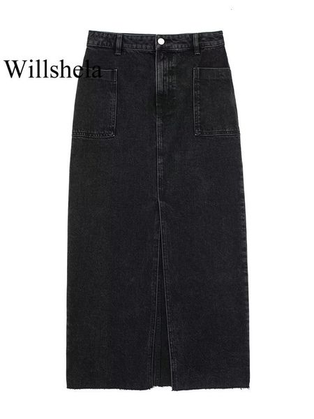 skirts willshela women fashion with pockets denim black front zipper midi vintage high waist female chic lady long 230516
skirts willshela women fashion with pockets denim black front zipper midi vintage high waist female chic lady long 230516