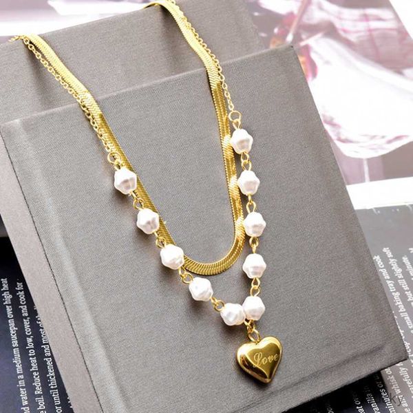 pendant necklaces stainless steel letter heart pendant double layer blade chain irregular pearl nelace ladies accessories, Silver
pendant necklaces stainless steel letter heart pendant double layer blade chain irregular pearl nelace ladies accessories, Silver