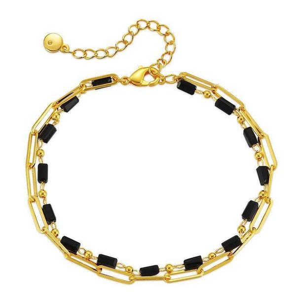 wind double layer copper chain color retaining bracelet fashion clip black synthetic beads 
wind double layer copper chain color retaining bracelet fashion clip black synthetic beads
