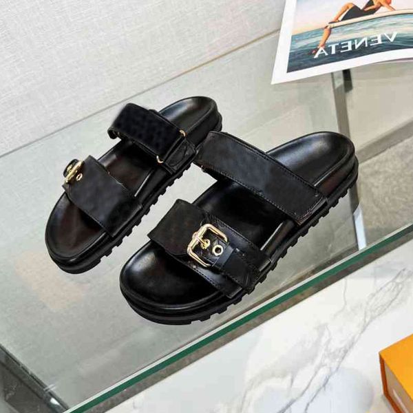 women sandals platform slides brown leather summer bom dia flat heel woman sliders two strap gold buckle rubber sole shoes, Black
women sandals platform slides brown leather summer bom dia flat heel woman sliders two strap gold buckle rubber sole shoes, Black