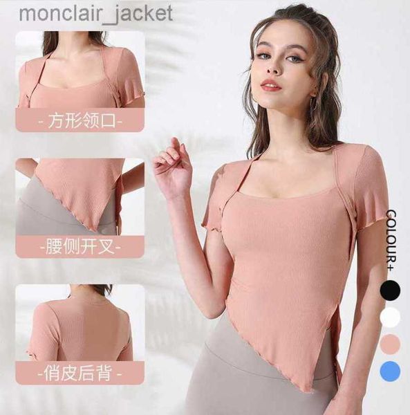 desginer yoga yoga's casual short sleeved side slit wooden ear edge suit for women's running fitness and sports wear 23ssa, White
desginer yoga yoga's casual short sleeved side slit wooden ear edge suit for women's running fitness and sports wear 23ssa, White