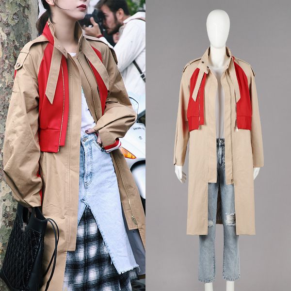 women's trench coats wang liuwen the same spring and autumn new fashion color contrast design medium long fake two piece trench coat fe, Tan;black
women's trench coats wang liuwen the same spring and autumn new fashion color contrast design medium long fake two piece trench coat fe, Tan;black