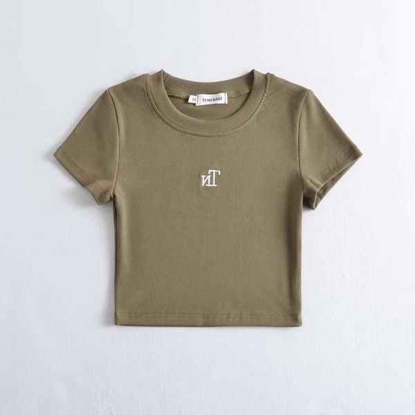 wind small round neck pullover high waist women's elastic slim letter embroidered short sleeve t-shirt, White
wind small round neck pullover high waist women's elastic slim letter embroidered short sleeve t-shirt, White