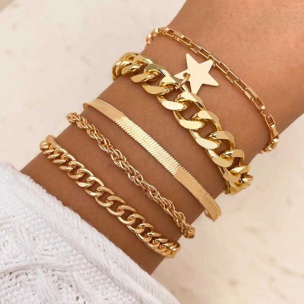 creative five pointed star pendant bracelet 5 piece set versatile retro multi layer flat snake environmental protection color, Golden;silver
creative five pointed star pendant bracelet 5 piece set versatile retro multi layer flat snake environmental protection color, Golden;silver