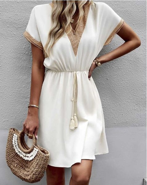 casual dresses lace elegant short sleeve v neck pullover dresses women shrink waist lace-up dress female summer solid color sweet style dres, Black;gray
casual dresses lace elegant short sleeve v neck pullover dresses women shrink waist lace-up dress female summer solid color sweet style dres, Black;gray