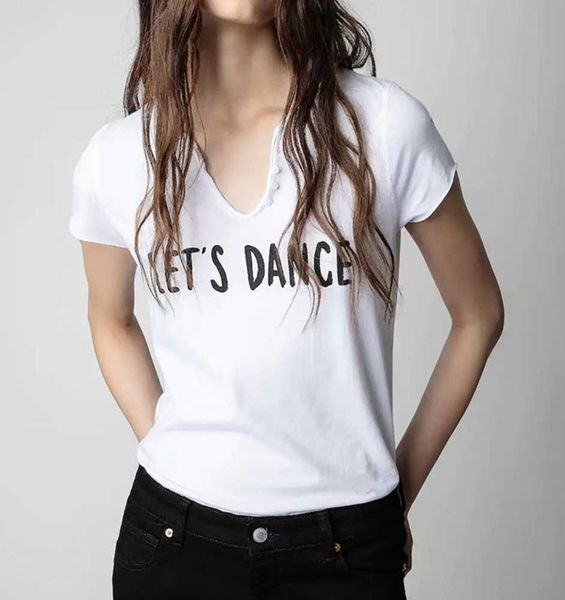 23ss zadig voltaire summer cotton new designer t shirt front letter back digital fashion printing u-neck short sleeve women, White
23ss zadig voltaire summer cotton new designer t shirt front letter back digital fashion printing u-neck short sleeve women, White