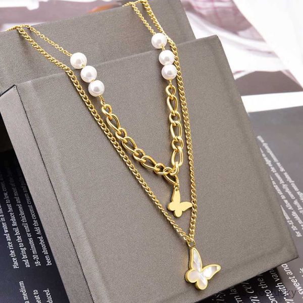pendant necklaces stainless steel double layer nelace pearl leng staed short clavicle chain shell butterfly pendant ladies accessories, Silver
pendant necklaces stainless steel double layer nelace pearl leng staed short clavicle chain shell butterfly pendant ladies accessories, Silver