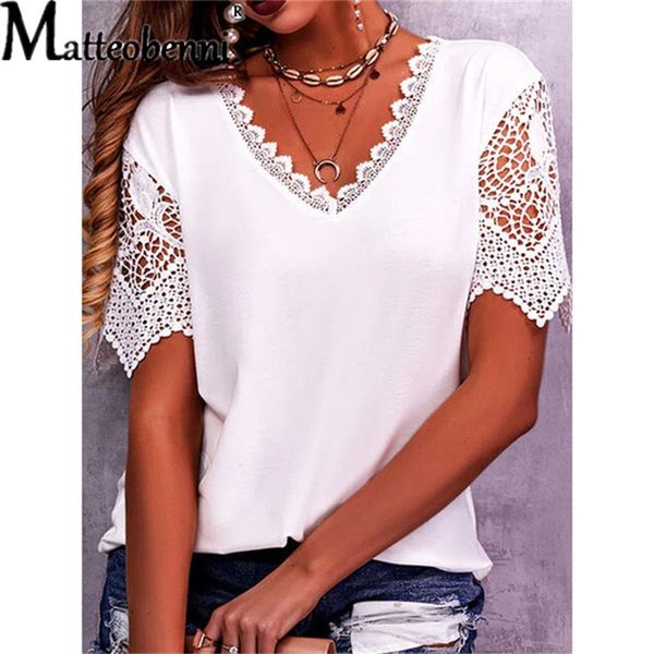 women's t-shirt fashion lace hollow out splicing short sleeve women's summer casual comfortable cotton v neck loose t-shirt femal, White
women's t-shirt fashion lace hollow out splicing short sleeve women's summer casual comfortable cotton v neck loose t-shirt femal, White