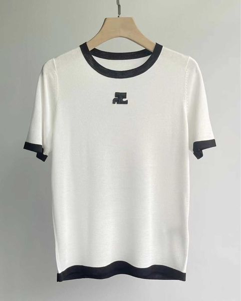 70 spring/summer new product women's round neck contrast panel tian si knitted short sleeve thin style, White
70 spring/summer new product women's round neck contrast panel tian si knitted short sleeve thin style, White