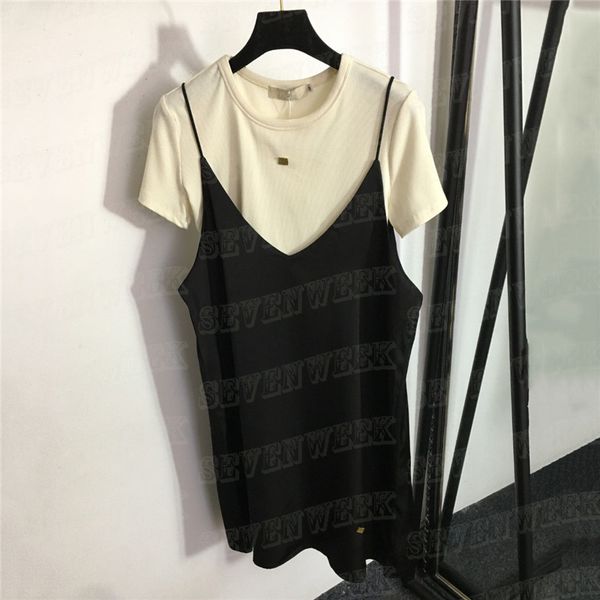 women sling dress t shirt casual sets designer metal badge skirts short sleeve tees fashion clothes, Black;gray
women sling dress t shirt casual sets designer metal badge skirts short sleeve tees fashion clothes, Black;gray