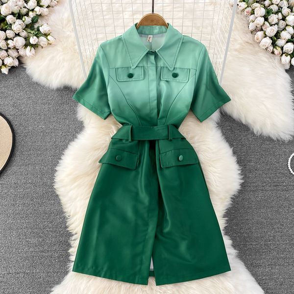 summer premium light luxury temperament dress polo neck short sleeve waist single breasted gradient color small a-line dress, Black;gray
summer premium light luxury temperament dress polo neck short sleeve waist single breasted gradient color small a-line dress, Black;gray