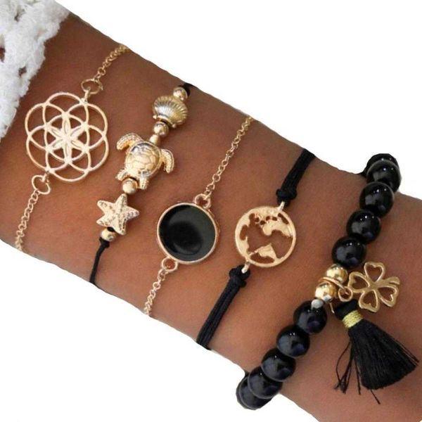 trendy jewelry creative strands style tassel beaded bracelet logo hollow turtle five pointed star piece set, Black
trendy jewelry creative strands style tassel beaded bracelet logo hollow turtle five pointed star piece set, Black