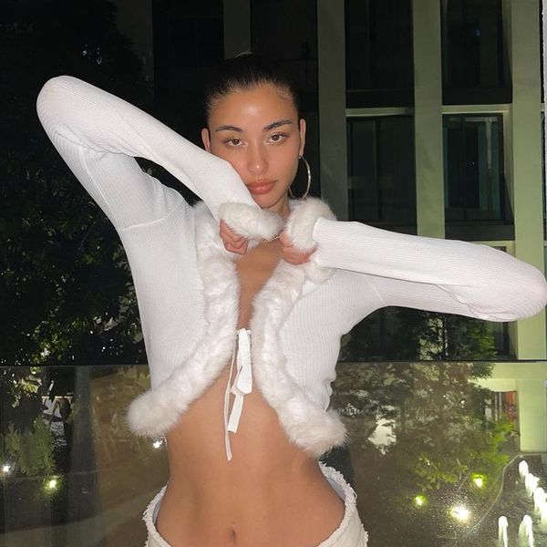 t-shirt 2021 women streetwear fluffy fur long sleeve sweater coat autumn winter knitted tie up cardigan sweater crop top, White
t-shirt 2021 women streetwear fluffy fur long sleeve sweater coat autumn winter knitted tie up cardigan sweater crop top, White