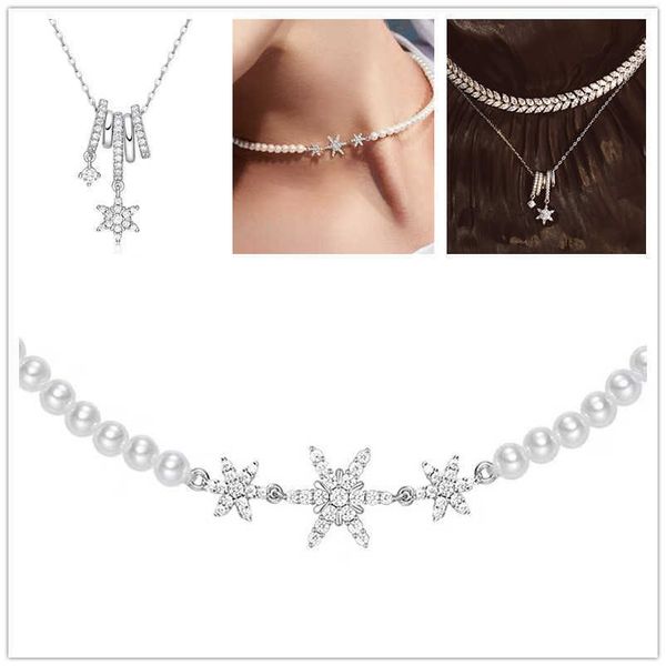 he jiafang elegant snowflake necklace ring ice crystal star same light luxury pearl collar chain, Silver
he jiafang elegant snowflake necklace ring ice crystal star same light luxury pearl collar chain, Silver