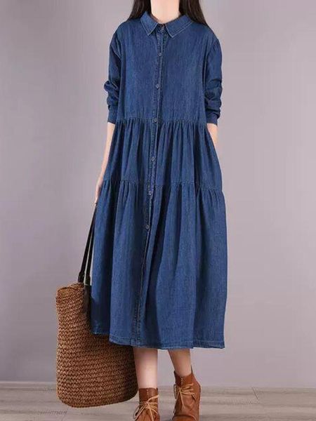 dresses spring new ladies long sleeve loose shirt collar big swing skirt denim dress korean fashion oversized elegant long dresses robe, Black;gray
dresses spring new ladies long sleeve loose shirt collar big swing skirt denim dress korean fashion oversized elegant long dresses robe, Black;gray