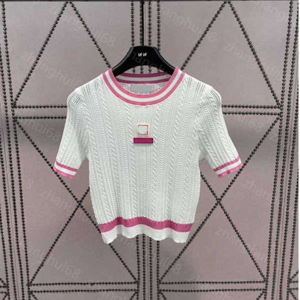 23ss womens designer clothing womens knits new color patchwork twist rope pink leather monogram short sleeve womens clothes a1, White
23ss womens designer clothing womens knits new color patchwork twist rope pink leather monogram short sleeve womens clothes a1, White