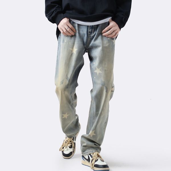 men's jeans jins pria celana jins lelaki retro motif bintang celup lumpur kuning jalan tinggi amerika panjang kaki lebar lurus longgar, Blue
men's jeans jins pria celana jins lelaki retro motif bintang celup lumpur kuning jalan tinggi amerika panjang kaki lebar lurus longgar, Blue