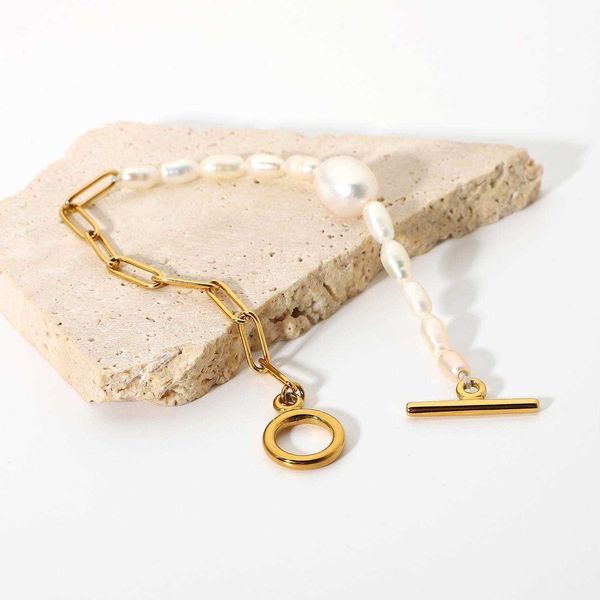 design gold ot buckle chains stainless steel bracelet natural freshwater pearl women jewelry ornament, Black
design gold ot buckle chains stainless steel bracelet natural freshwater pearl women jewelry ornament, Black