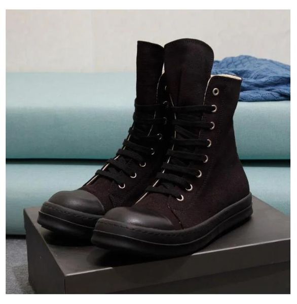 excellent designer rick shoes men women sneakers high owen booties thick bottom increase dark owens mens canvas casual board retro disso sho, Black