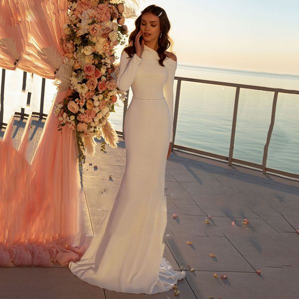 asymmetrical neck mermaid wedding dresses vestido de novia long sleeve bead sash satin bridal gowns beach mariage, White
asymmetrical neck mermaid wedding dresses vestido de novia long sleeve bead sash satin bridal gowns beach mariage, White