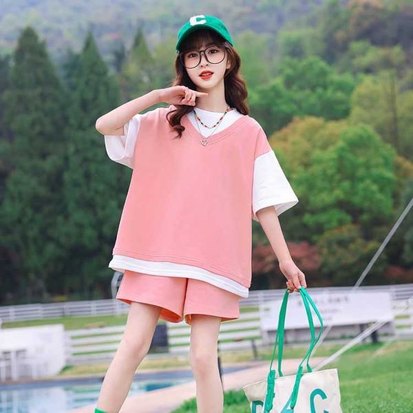 clothing sets children clothes summer color patchwork t-shirt + shorts tracksuit for girls loose kids clothing teenage girls sports sets aa2, White
clothing sets children clothes summer color patchwork t-shirt + shorts tracksuit for girls loose kids clothing teenage girls sports sets aa2, White