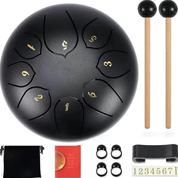 steel tongue drum 8 notes 6 inches black tambourine suitable for beginner children music instrument with mallet for yoga meditation
steel tongue drum 8 notes 6 inches black tambourine suitable for beginner children music instrument with mallet for yoga meditation
