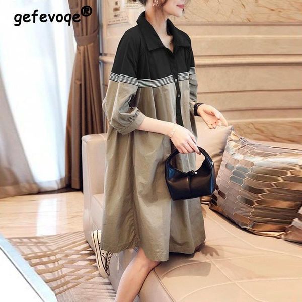 dresses vintage striped patchwork simple shirt dress women summer casual korean fashion half sleeve loose street ladies dresses vestidos, Black;gray
dresses vintage striped patchwork simple shirt dress women summer casual korean fashion half sleeve loose street ladies dresses vestidos, Black;gray