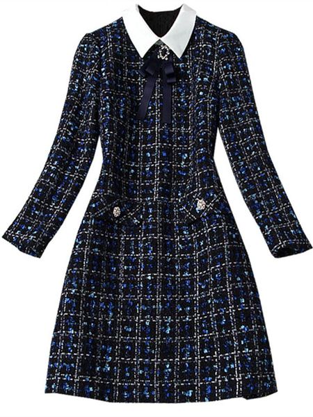 dresses fashion designer navy blue plaid bow tie tweed dress autumn winter women long sleeve diamonds button vintage woolen short dress, Black;gray
dresses fashion designer navy blue plaid bow tie tweed dress autumn winter women long sleeve diamonds button vintage woolen short dress, Black;gray