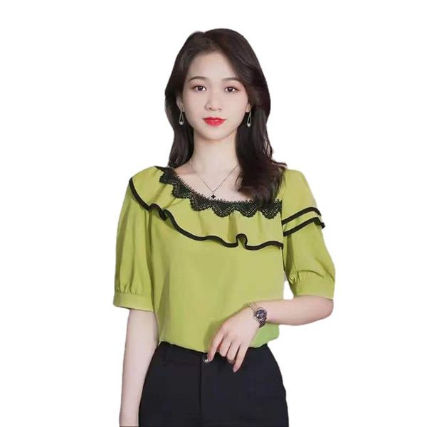 fashionable short -sleeved shirt women's clothing 2023 new simple and bassele lacerdside top, White
fashionable short -sleeved shirt women's clothing 2023 new simple and bassele lacerdside top, White