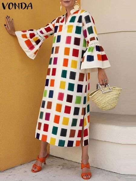 plus size dresses size 5xl vonda bohemian midi dres plaid printed vestido long flare sleeve elegant party evening sundress casual robe 23051, Black
plus size dresses size 5xl vonda bohemian midi dres plaid printed vestido long flare sleeve elegant party evening sundress casual robe 23051, Black