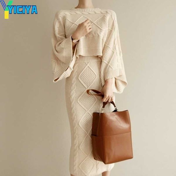 yiciya autumn winter women knitted 2 piece set batwing sleeve loose +slim bodycon skirt female sweater suits high quality, White
yiciya autumn winter women knitted 2 piece set batwing sleeve loose +slim bodycon skirt female sweater suits high quality, White