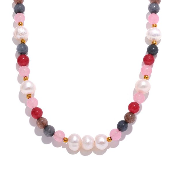 jewelry beaded necklaces luxury stainless steel pink stone natural freshwater pearls beads handmade chain necklace sweet waterproof jewelry, Silver
jewelry beaded necklaces luxury stainless steel pink stone natural freshwater pearls beads handmade chain necklace sweet waterproof jewelry, Silver