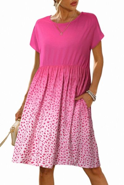 rose dotted contrast casual pocket t shirt dress q60x#, Black;pink
rose dotted contrast casual pocket t shirt dress q60x#, Black;pink
