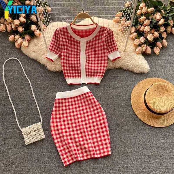 yiciya korean chic sweet knitted two piece set women plaid short sleeve sweater cardigan + mini skirt suits fashion casual, White
yiciya korean chic sweet knitted two piece set women plaid short sleeve sweater cardigan + mini skirt suits fashion casual, White