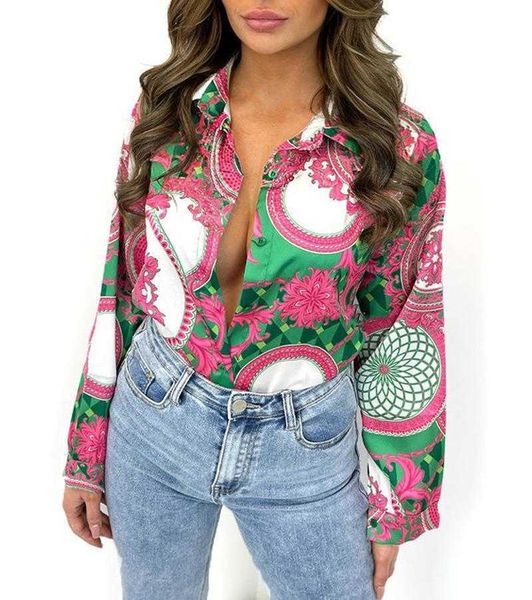 womens shirts spring and autumn lapel cardigan printed shirt long sleeve button, White
womens shirts spring and autumn lapel cardigan printed shirt long sleeve button, White