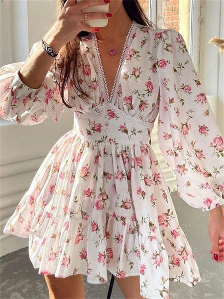 casual dresses party chronstyle elegant women floral print short mini dress long lantern sleeve deep v neck high waist aline female vestidos, Black;gray
casual dresses party chronstyle elegant women floral print short mini dress long lantern sleeve deep v neck high waist aline female vestidos, Black;gray