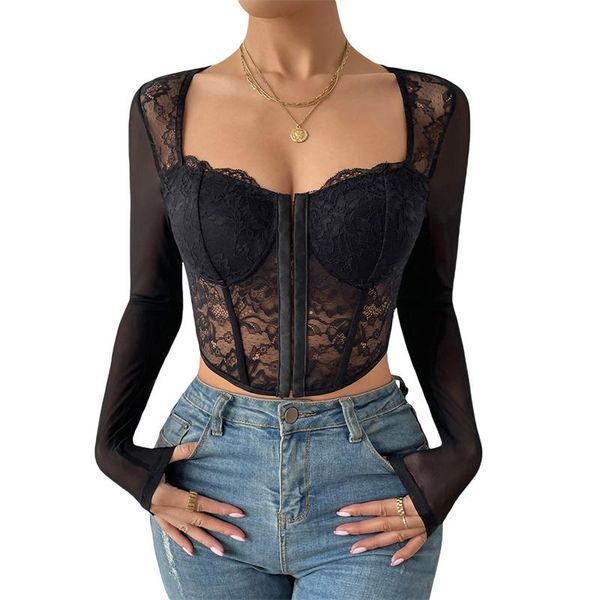 t-shirt autumn summer lace crop women square neck long sleeve mesh patchwork hollow out blouse fashion vintage buckle corset black, White
t-shirt autumn summer lace crop women square neck long sleeve mesh patchwork hollow out blouse fashion vintage buckle corset black, White