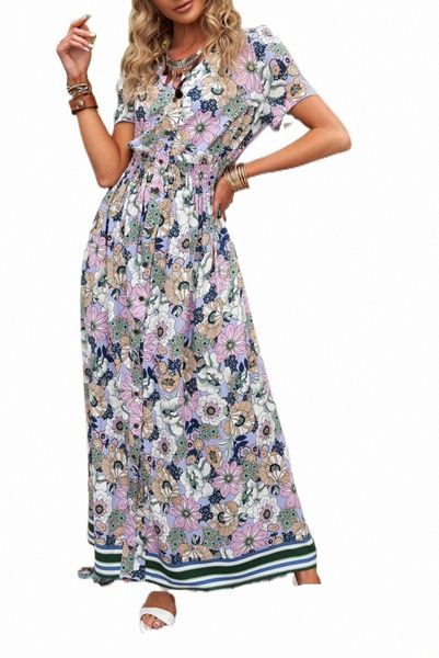 purple buttons closure floral short sleeves maxi dress 495x#, Black;pink