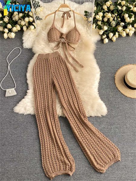 yiciya women summer pants design knitted set backless halter short chic hollow knitted wide leg longtwo piece suit, White
yiciya women summer pants design knitted set backless halter short chic hollow knitted wide leg longtwo piece suit, White
