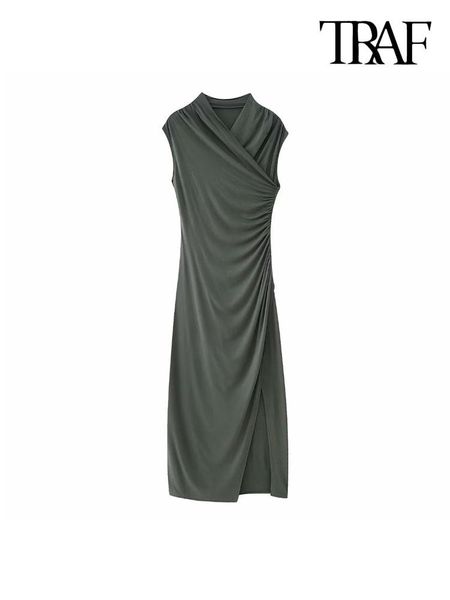 dresses traf women fashion draped long fitted dress vintage v neck sleeveless female dresses vestidos mujer, Black;gray
dresses traf women fashion draped long fitted dress vintage v neck sleeveless female dresses vestidos mujer, Black;gray