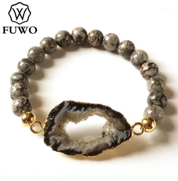 beaded strands fuwo natural geode bracelet with gold trimmed 8mm round beads slice crystal druzy vintage jewelry for women br25319117643, Black
beaded strands fuwo natural geode bracelet with gold trimmed 8mm round beads slice crystal druzy vintage jewelry for women br25319117643, Black