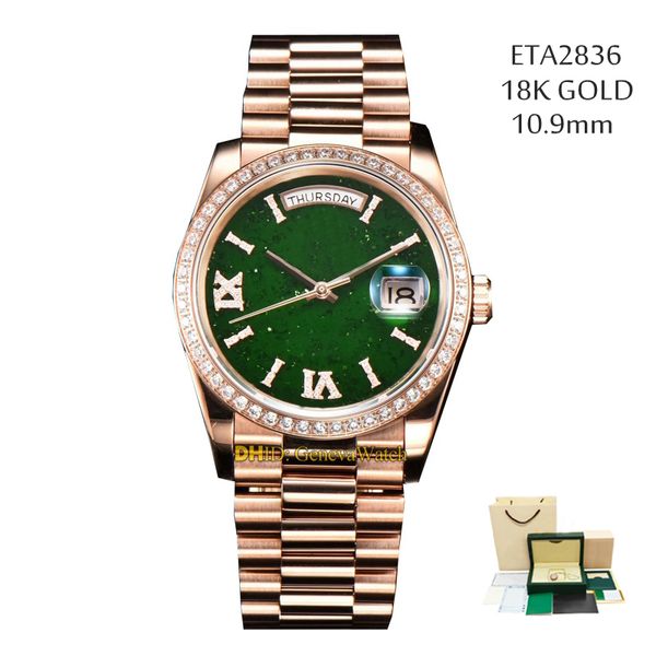 new green dial mens watches 18k gold eta 2836 mechanical automatic movement watch 10.9mm tickness sapphire glass diamond day date wristwatch, Slivery;brown
new green dial mens watches 18k gold eta 2836 mechanical automatic movement watch 10.9mm tickness sapphire glass diamond day date wristwatch, Slivery;brown