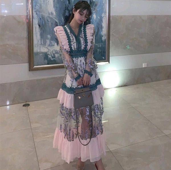dresses jsxdhk new runway desinger women party long dress elegant spring floral embroidery mesh patchwork lace v neck ruffles maxi dress, Black;gray
dresses jsxdhk new runway desinger women party long dress elegant spring floral embroidery mesh patchwork lace v neck ruffles maxi dress, Black;gray
