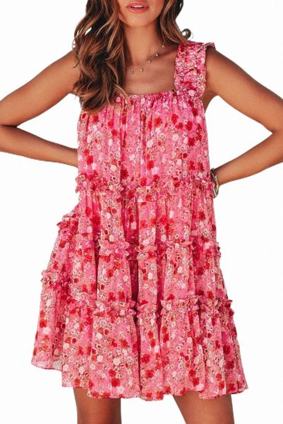 red tiered ruffled square neck sleeveless floral mini dress 43lq#, Black;pink
red tiered ruffled square neck sleeveless floral mini dress 43lq#, Black;pink