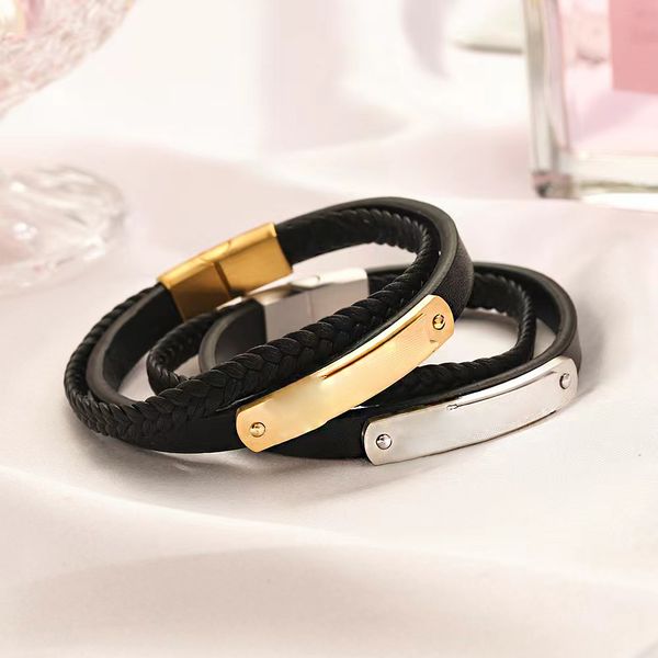designer men black leather charm bracelets stainless steel hardware gold silver hand strap jewelry brand as wedding christmas party gift
designer men black leather charm bracelets stainless steel hardware gold silver hand strap jewelry brand as wedding christmas party gift