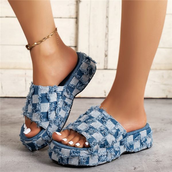 summer women's new thick soled denim sandals personality european and american style large size shoes, Black
summer women's new thick soled denim sandals personality european and american style large size shoes, Black
