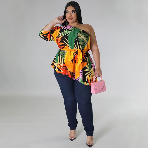 women's plus size tshirt women leaf print one shoulder shirt for lady fashion casual outfit female belt cloth 2023 summer large 230517, Black
women's plus size tshirt women leaf print one shoulder shirt for lady fashion casual outfit female belt cloth 2023 summer large 230517, Black
