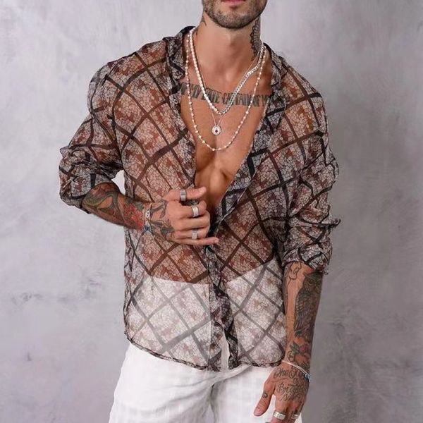 men's polos fashion pattern printing mens shirt see through mesh thin shirts long sleeve buttonup turndown collar casual cardigan men 2, White;black
men's polos fashion pattern printing mens shirt see through mesh thin shirts long sleeve buttonup turndown collar casual cardigan men 2, White;black
