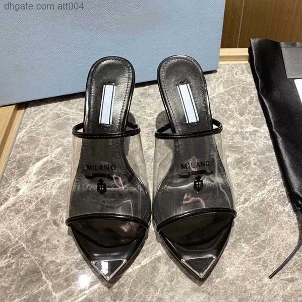 women sandals transparent pvc high heels summer enameled triangle slipper letter print plexiglas slippers brushed leather sandal with box, Black
women sandals transparent pvc high heels summer enameled triangle slipper letter print plexiglas slippers brushed leather sandal with box, Black